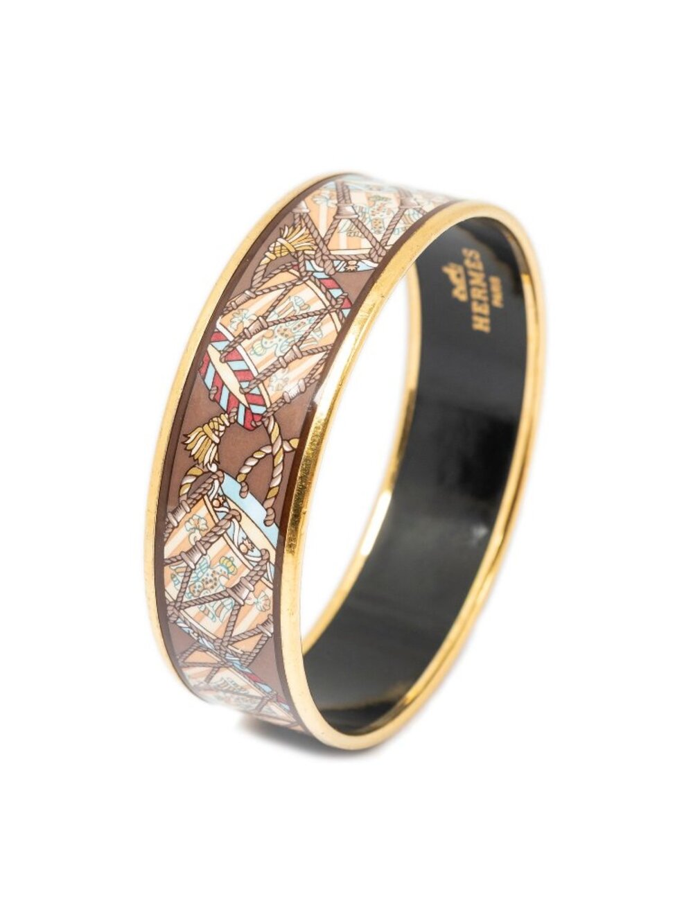 Hermes Enamel Bangle Brown Gold Plated Bracelet